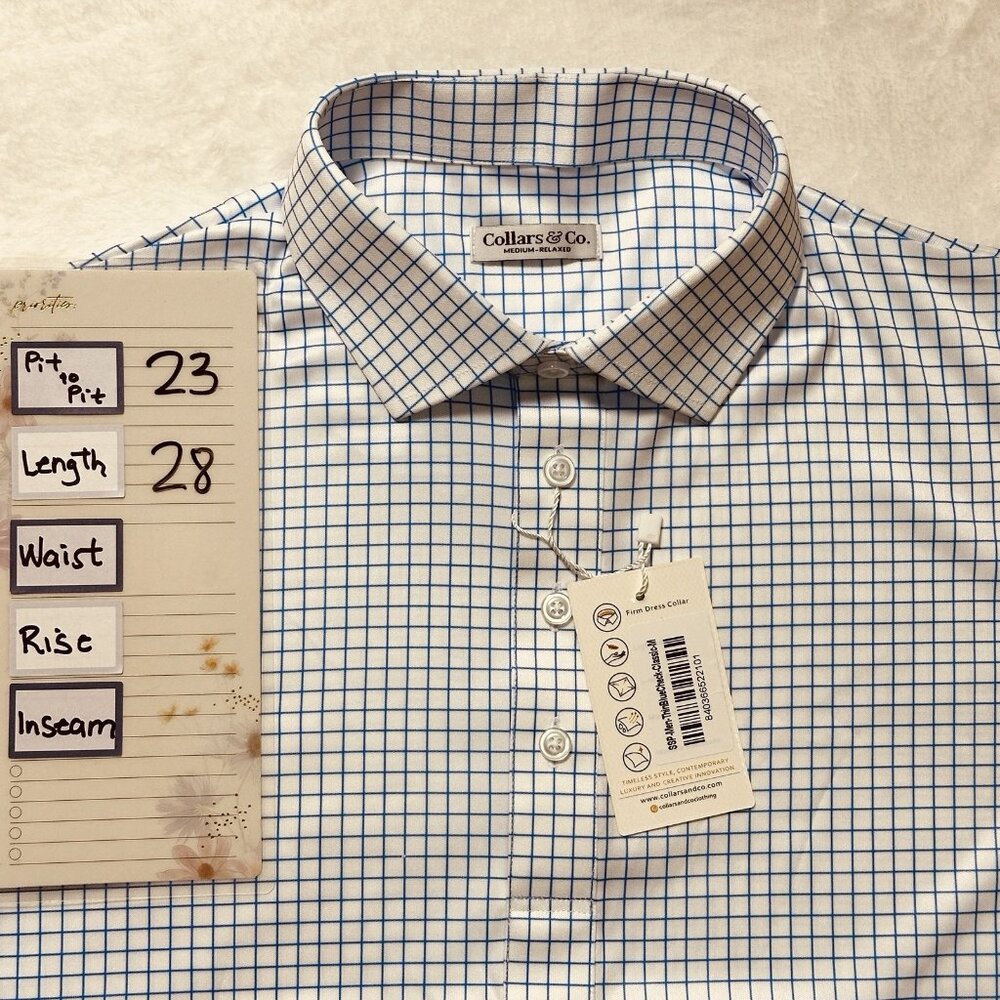 Collars & Co. The Original Dress Polo Sz M Relaxed Blue-Grid Performance NWT - Picture 8 of 11